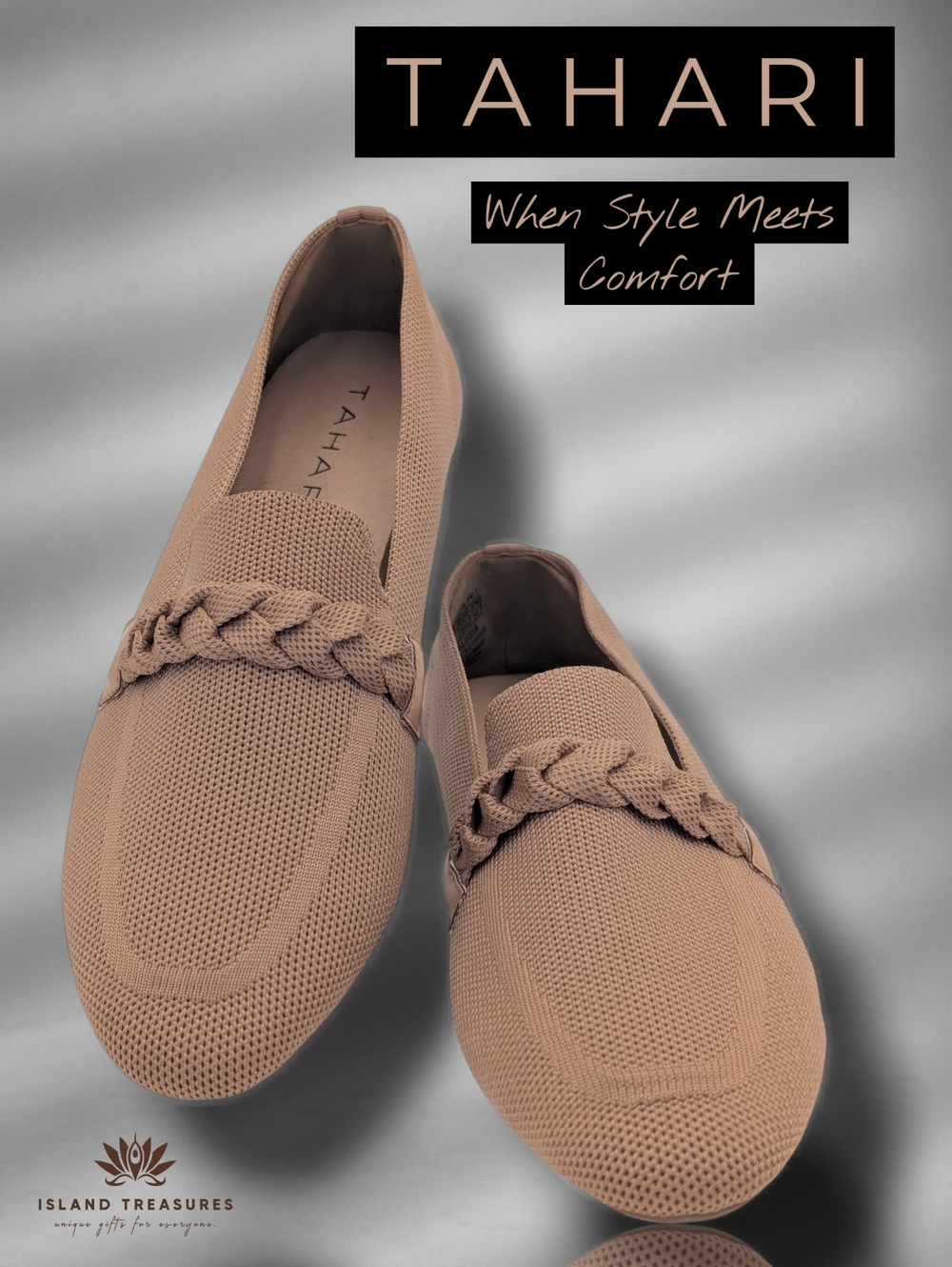 TAHARI Andalusia Women Sz 8 Soft Neutral Tan Vegan Textile Woven Upper Cushioned